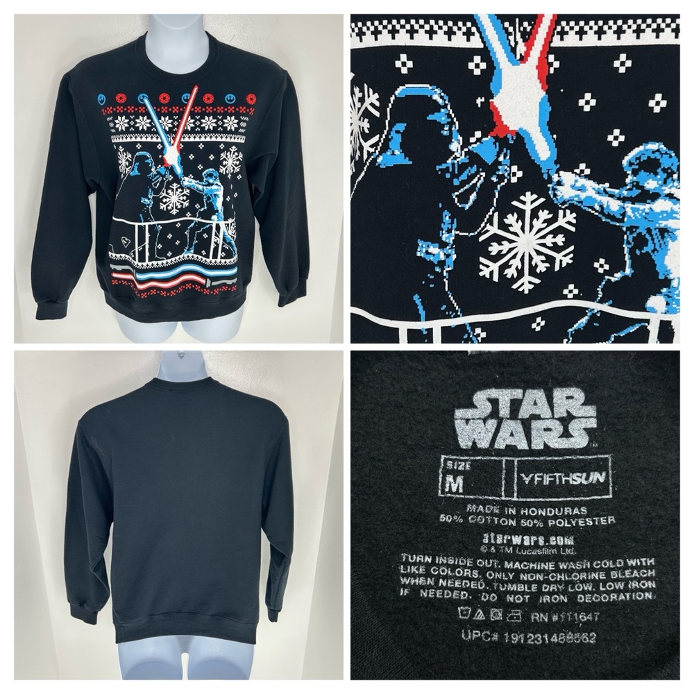 Star Wars Ugly Christmas Sweatshirt Womens Size Medium Darth Vader Fighting Luke